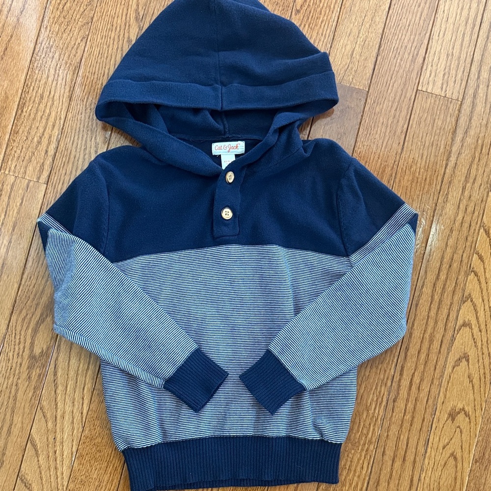 Cat & Jack Navy and White Hooded Sweater